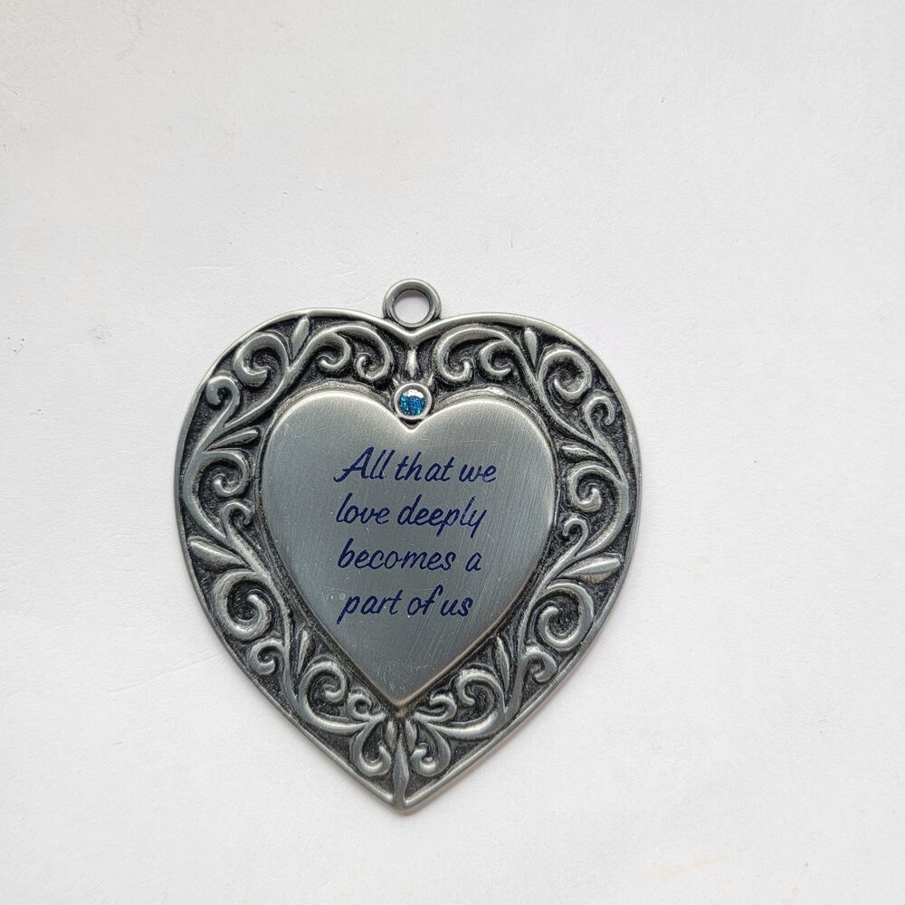 Gloria Duchin Inc Pewter Heart Pendant Silver Rhinestone Blue Crystal Love